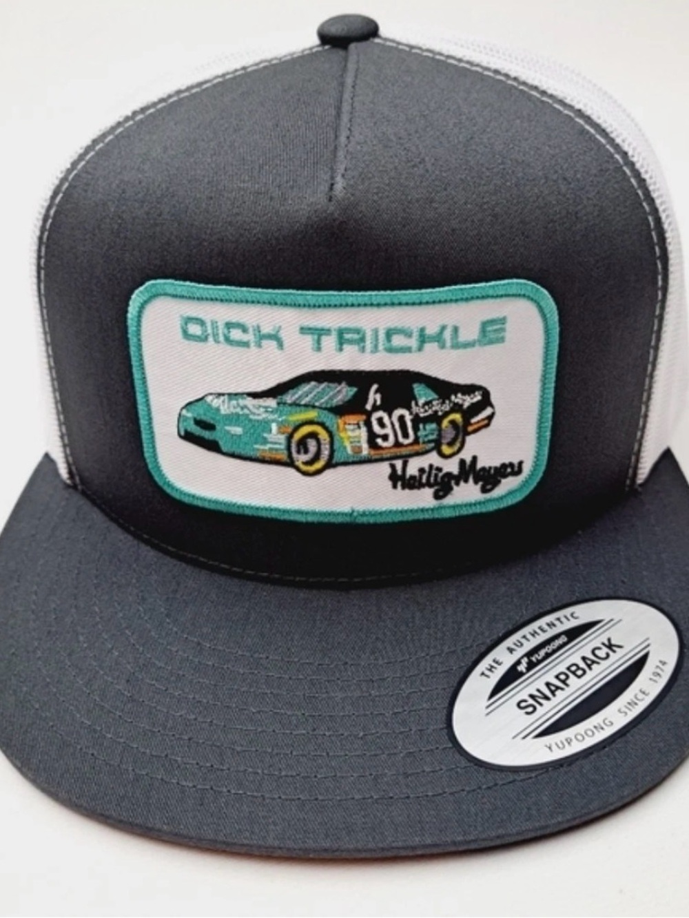 Dick Trickle #90 Embroidered Patch Flat Bill Mesh Snapback  Cap Hat Gray & White